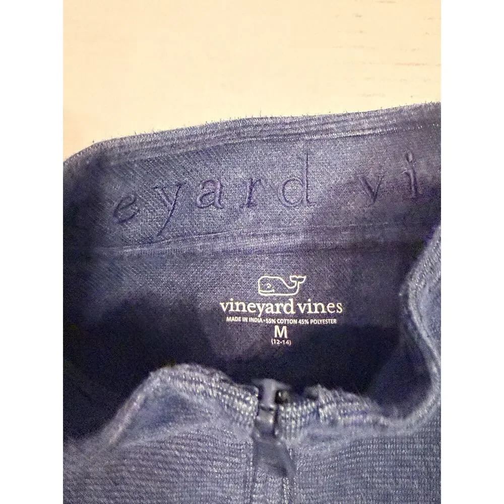Vineyard Vines Boys M 12-14 Navy 1/4 Zip Pullover Sweatshirt Cotton Blend